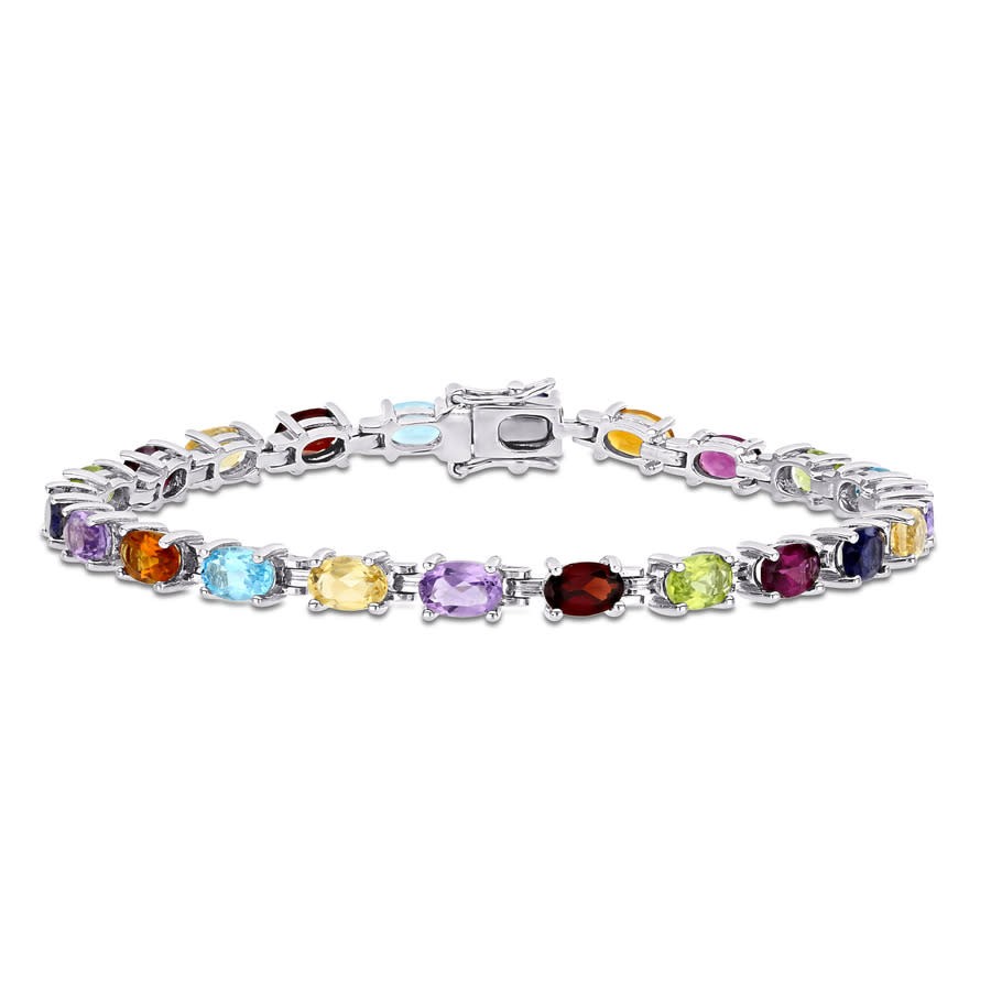 AMOUR 10 5/8 CT TGW Multi Color Gemstone Oval Tennis Bracelet In Sterling Silver