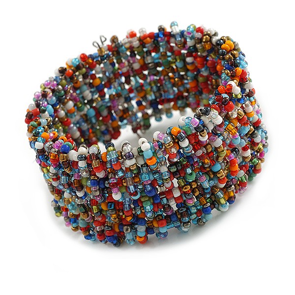 Fancy Multicoloured Glass Bead Flex Cuff Bracelet - Adjustable gallery