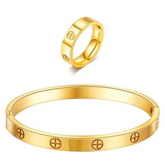 18K Gold Plated Friendship Love Bracelet with Ring Jewelry Set for Stainless …