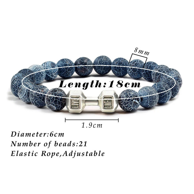 Volcanic Stone Bracelet Dumbbell Charm Matte Black White Beads Men Women 1 Pc gallery
