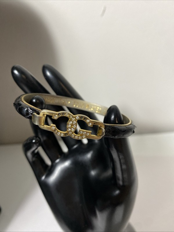 Vintage Gucci logo snakeskin bangle bracelet, with rhinestone gallery