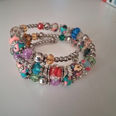 Bracelet Boho Silver Beads Multicolor Stretch Crystal Blue Green Red Yellow