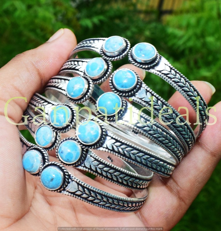 Larimar Gemstone Cuff Bangle Wholesale Lot 925 Sterling Silver Plated Jewelry gallery