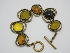 Antiqued Gold Fashion Bracelet Resin and Glass Stones Bracelet