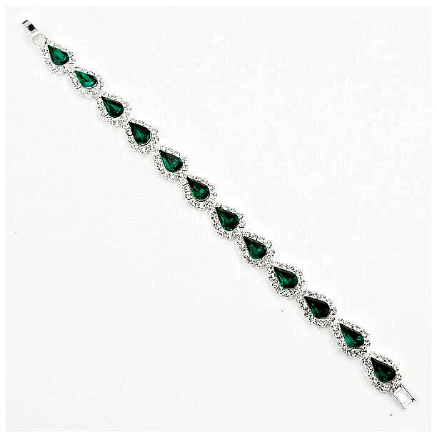 TEARDROP GREEN CLEAR CRYSTAL BRACELET, FORMAL WEDDING PROM FASHION JEWELRY gallery