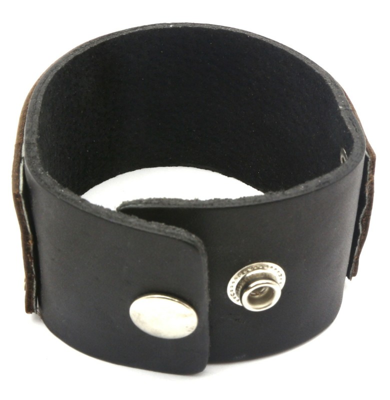 Black and Brown Leather Snap Button Bracelet with Wavy Stripes gallery