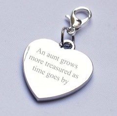 Engravable Aunt Heart Charm 2 Sides Engraving any Message/Wording/Date Gift