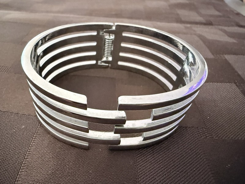 Heavy Multi-Strand Silver Cuff Bracelet - Chunky Hinged Geometric, 62gm gallery
