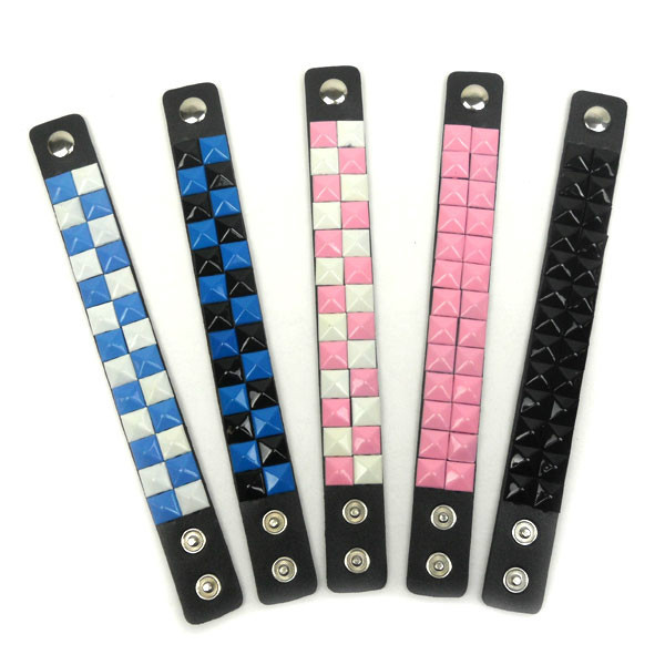 Synthetic Leather Studded Bangle Bracelet Adjustable Button gallery