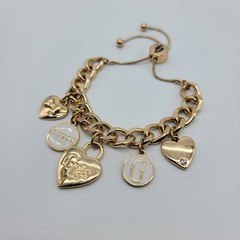 Guess Women Heart Charm Bracelet Gold Tone Adjustable Length