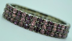 3Row purple & dark multi color Rhinestone Black nickel Stretch fashion Bracelet