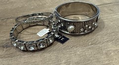 3pcs Mixit Silver Tone Crystal & Pearl 3-Bangle Bracelet Set NWT