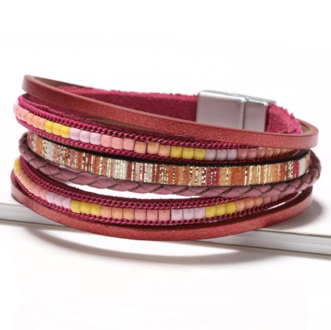 Boho Multilayer Leather Bracelet Men's Women Wristband Bangle Jewelry Set C gallery