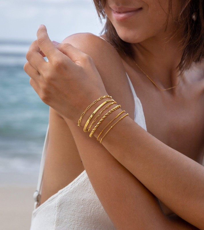Gold Bracelets for Women - Waterproof, 14K Gold Plated, Minimalist Stackable Jew gallery