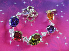 FUN FASHION BRIGHT SPARKLING FAUX GEM 6.5 TO 8″ SILVER TONE TOGGLE BRACELET