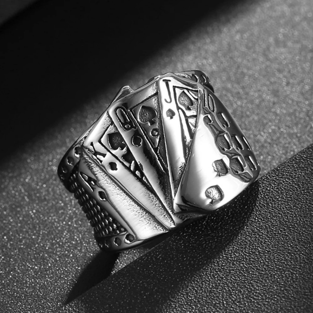 Stainless Steel Casino Lucky Poker Ring Size 7-10 Men Fashion Jewelry gallery