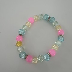 Pink, Blue, Yellow, Blue, White, Gold Bead Bracelet Wrist Small