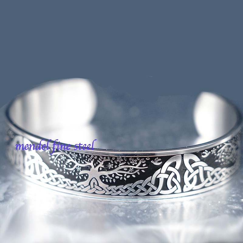MENDEL 6.5" Womens Stainless Steel Celtic Knot Tree of Life Cuff Bangle Bracelet gallery
