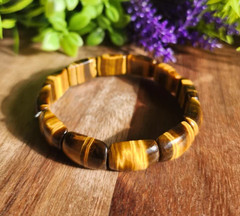 Natural Yellow Tigers Eye Bracelet Rectangular Bar Healing Stone Stretch Jewelry