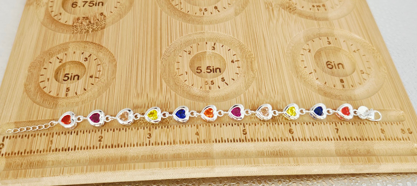 Bracelet 7-8 in 925 Sterling Silver Multi-color Crystal Link Heart Chain Adjusta gallery