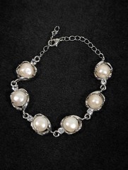 Silver Tone Baroque Button Pearl Rhinestone Tennis Bracelet Bridal Wedding 9 in
