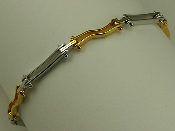 925 Sterling Silver Two Tone Link Bracelet Platinum Rhodium Finish 7 1/4" NEW AA