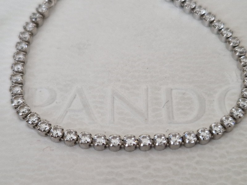 Pandora sparkling clear stone tennis slider silver bracelet size 2 gallery