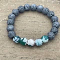 Unbranded Lava Rock & Multicolor Gemstone Beaded Slight Stretch Bracelet