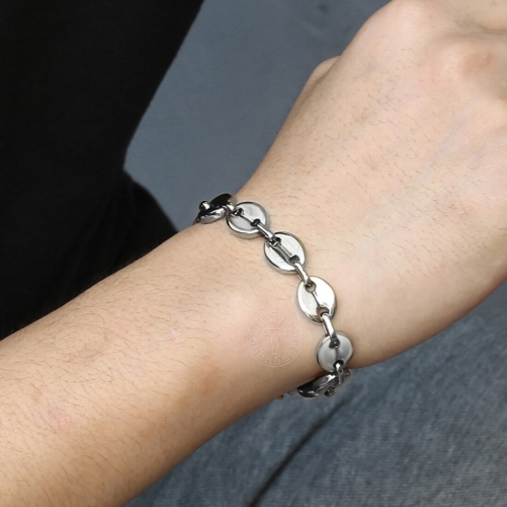 Fashion Mens Women Stainless Steel Silver/Gold Coffee Beans Chain Bracelet 7-11"