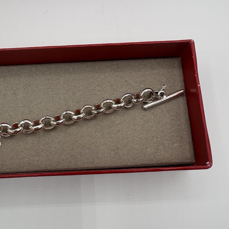 Crystal Rhinestone Bracelet Silver Tone Heart Charm Toggle Closure Guess New gallery