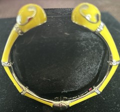 Lauren G Adams Spring Hinge Yellow Bamboo Style Bangle Bracelet With Crystals