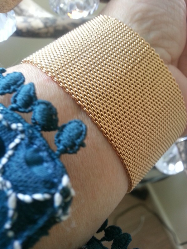 "Nine West" Gold Plated Wider Width Mesh Bracelet With Centre "Feature" Catch gallery