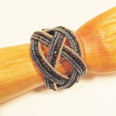 2″ Wide Black Multi Boho Handmade Statement Braided Seed Bead Bali Cuff Bracelet
