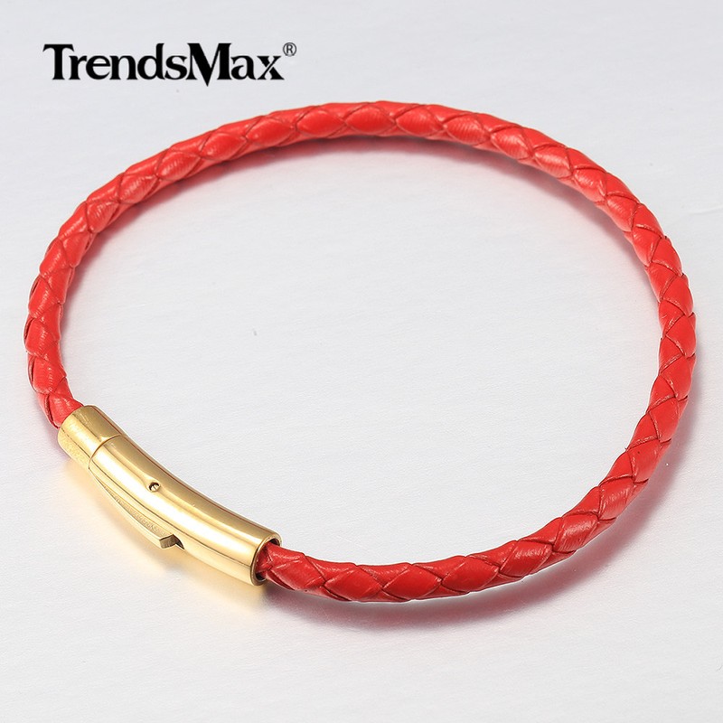 4mm/6mm Man-made Braided Leather Rope Bracelet Stainless Steel Gold Clasp 7"-10" gallery