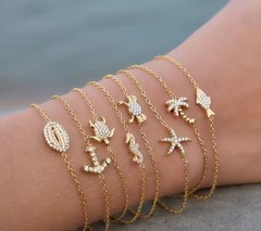 Ocean Charm Bracelet Anchor Fish Palm Tree Gold Waterproof Gold Bracelet