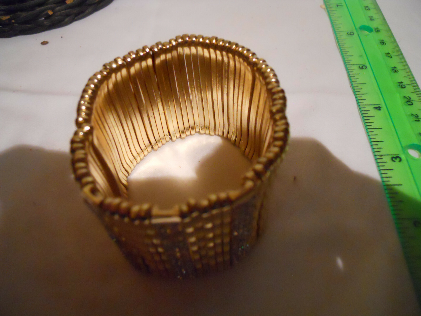 STRETCH BRACELET Goldtone Metal CRYSTAL ACCENTS 1 3/4" wide NJ Seller gallery