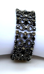 B001 Victoria style Antique Silver black & gray Crystal Rhinestone Bracelet