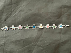 Colorful Teddy Bear Shape Links Bracelet Anklet Fashion Jewelry Silvertone NEW!
