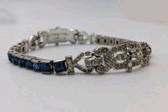 Vintage Crown Trifari Alfred Philippe Silver Tone Clear & Blue Crystal Bracelet