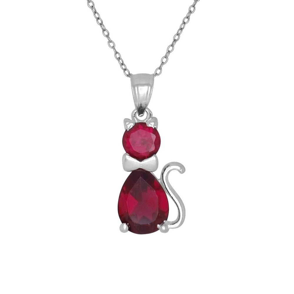 Sterling Silver Cute Cat With Birthstones, Kitten Charm Pendant | Made in USA