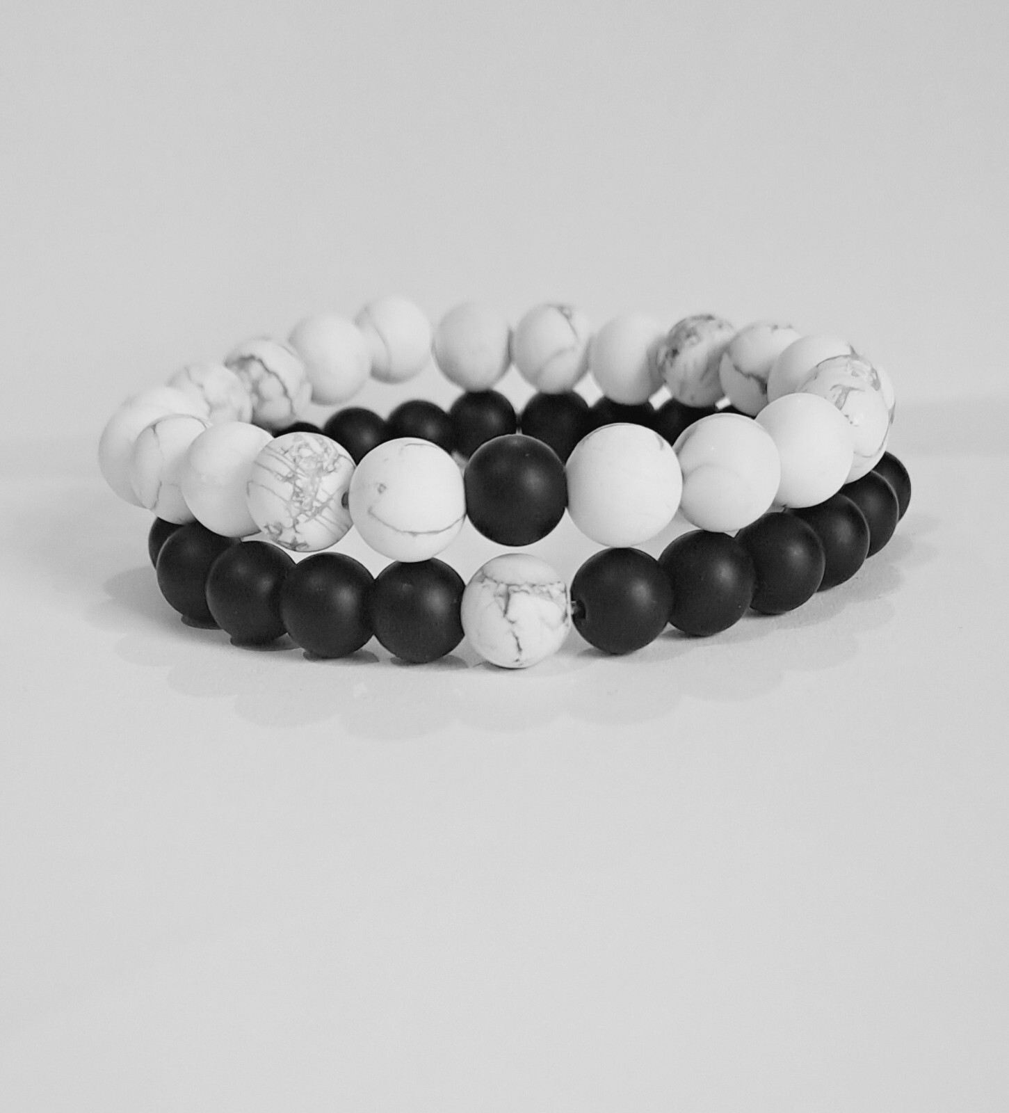 Luxurious 2psc Set White Howlite Stone & Agate 7-7.5inch Womens Gift Bracelet gallery