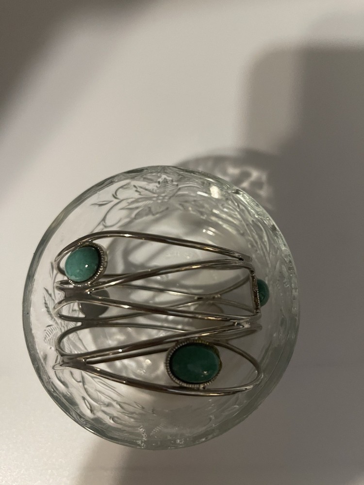 Silver & Man Made Turquoise Twisted Wire Bangle Bracelet 2" Wide 3" Diameter