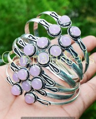 Rose Quartz Gemstone Bangles 50pcs Wholesale Lots 925 Silver Plated Jewelry