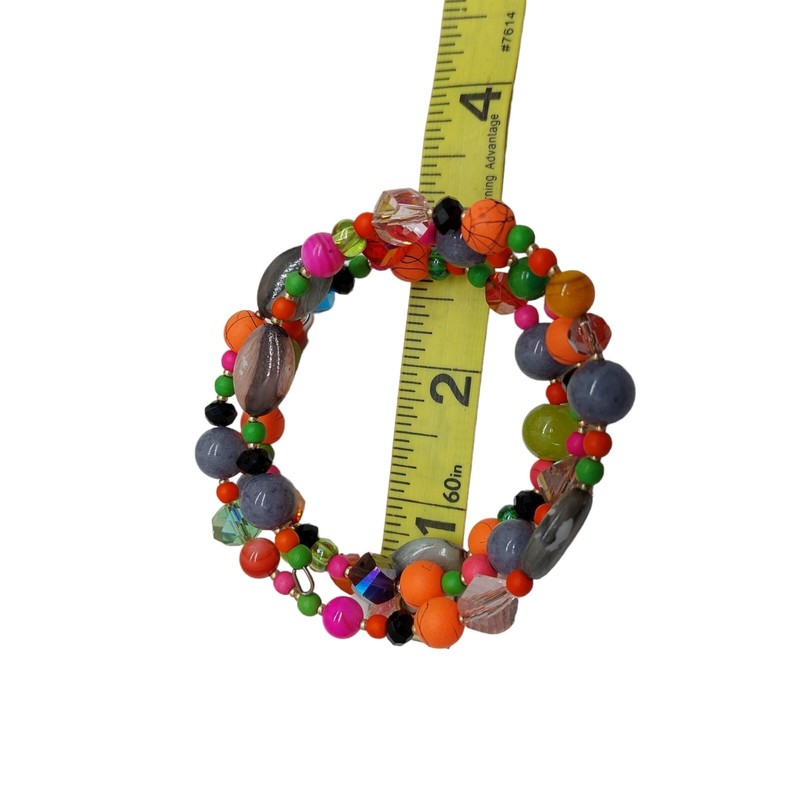 Multicolored Mix Beaded Wrap Coil Bracelet memory Wire set of 2 gallery