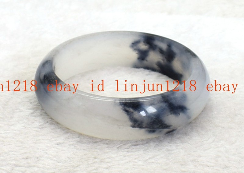 Natural White Black Jade Gemstone Bangle Bracelet 56-62mm Jewelry gallery