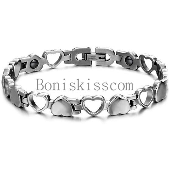 Silver Stainless Steel Hollow & Solid Heart Eternity Love Magnetic Bracelet gallery
