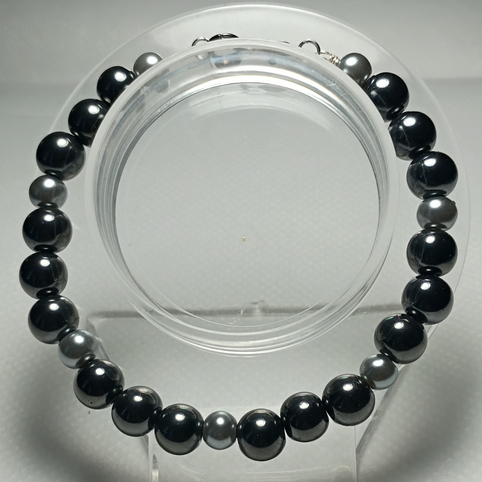 Hand crafted Black Hematite and Gray Beaded Bracelet with Lobster Claw closure gallery