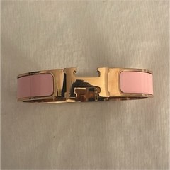 HERMÈS Clic H bangle bracelet unisex rose gold pink enamel size GM with box