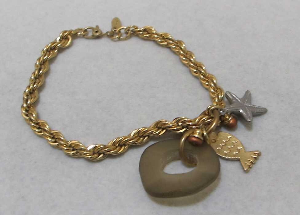 MONET Gold Tone 7-1/4” Rope Chain 2mm Bracelet Bonus Detachable Beach Charm gallery