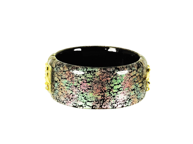 ALEXIS BITTAR Gold Plated Multicolor Glossy Lucite Hinged Bangle Bracelet gallery